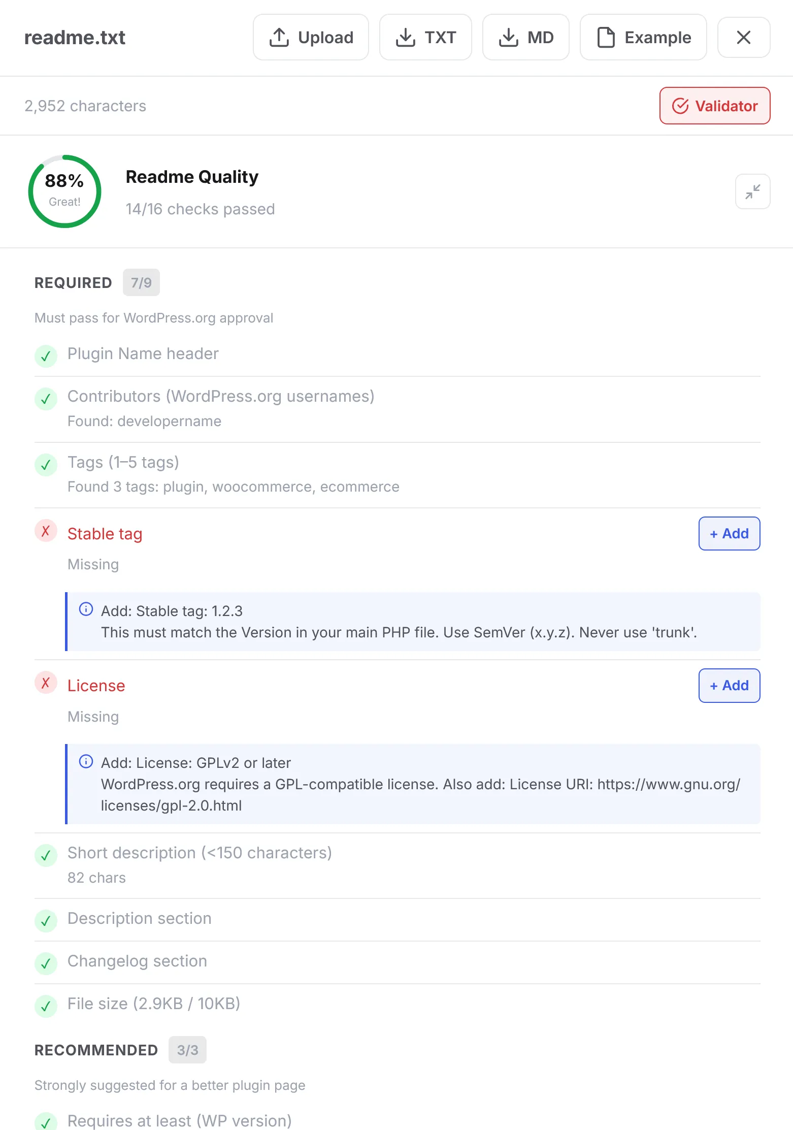 WPReadme Preview Validator WPReadme Preview Validator
